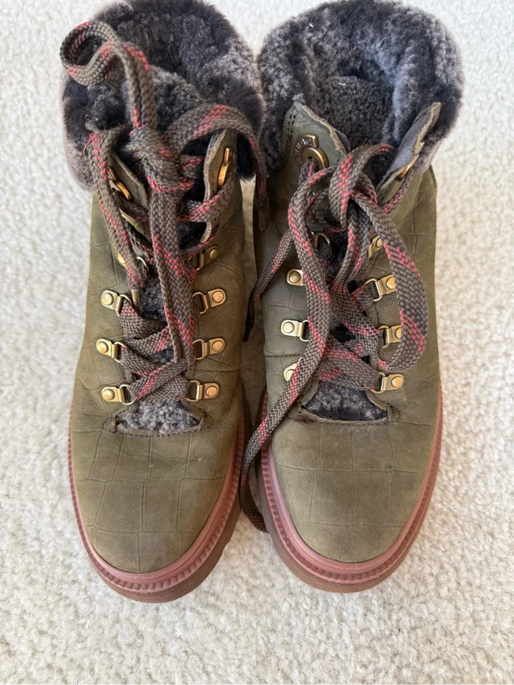 Bionica Olive Green Faux Fur Lace-Up Winter Boot